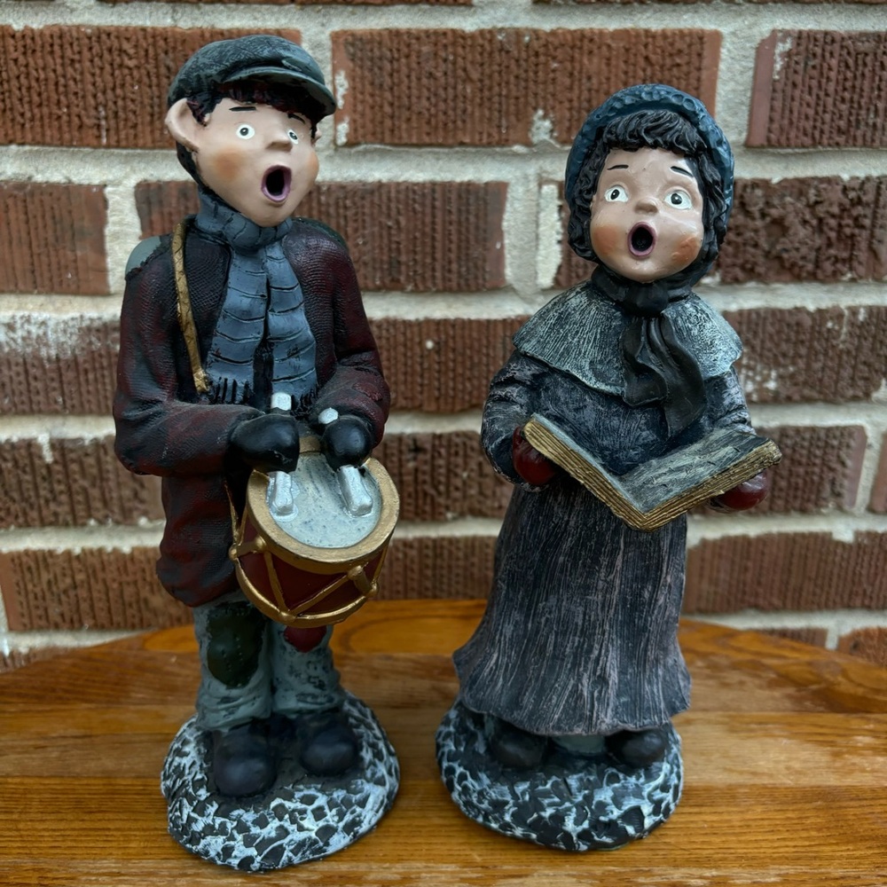 Vintage Christmas Carol Singer and drummer figurines Set of 2 Dickens style